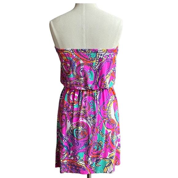 Lilly Pulitzer Women's Short Dress XS Pink Sea & Be Seen Abstract Strapless Mini - Picture 3 of 6